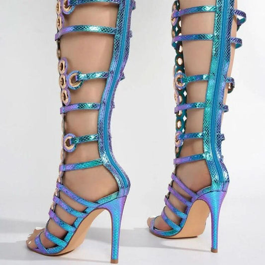Fierce & Fabulous Stiletto Heel Open-Toe Sandals with Eye-Catching Rivets Sandals Pleasures and Sins