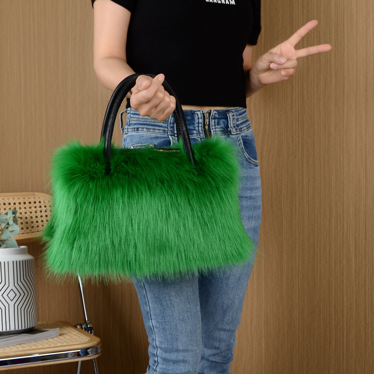High-end Square Plush Bag Fur Handbag Large Capacity