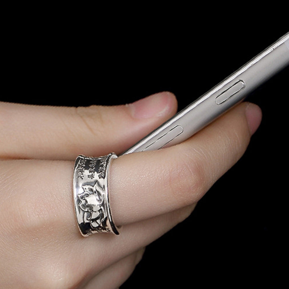999 Pure Silver Jewelry Buddhist Sutra Open Ring