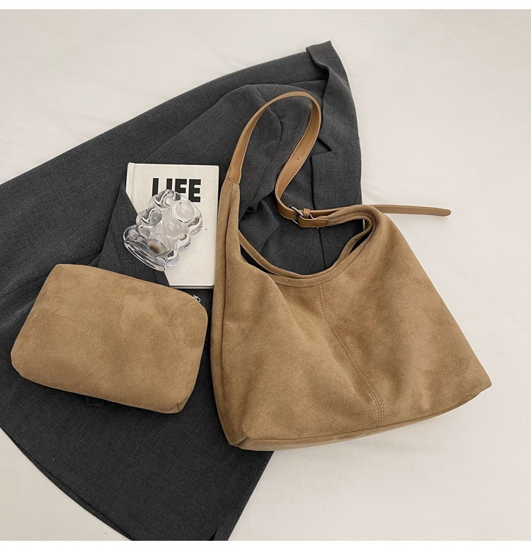 Autumn And Winter Faux Suede Large Capacity Bucket Tote Bag
