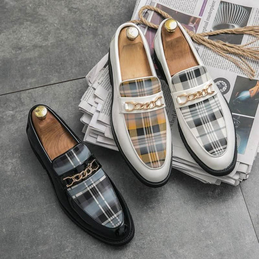 Italian Luxury Mens Loafers Casual Slip-on British Style Check Moccasins Shoes Pleasures and Sins