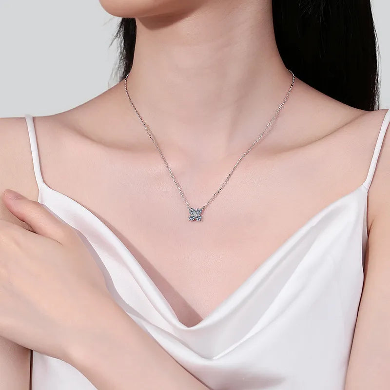 1.26 Carat Moissanite 925 Sterling Silver Geometric Shape Pendant Necklace Necklace Pleasures and Sins Silver One Size