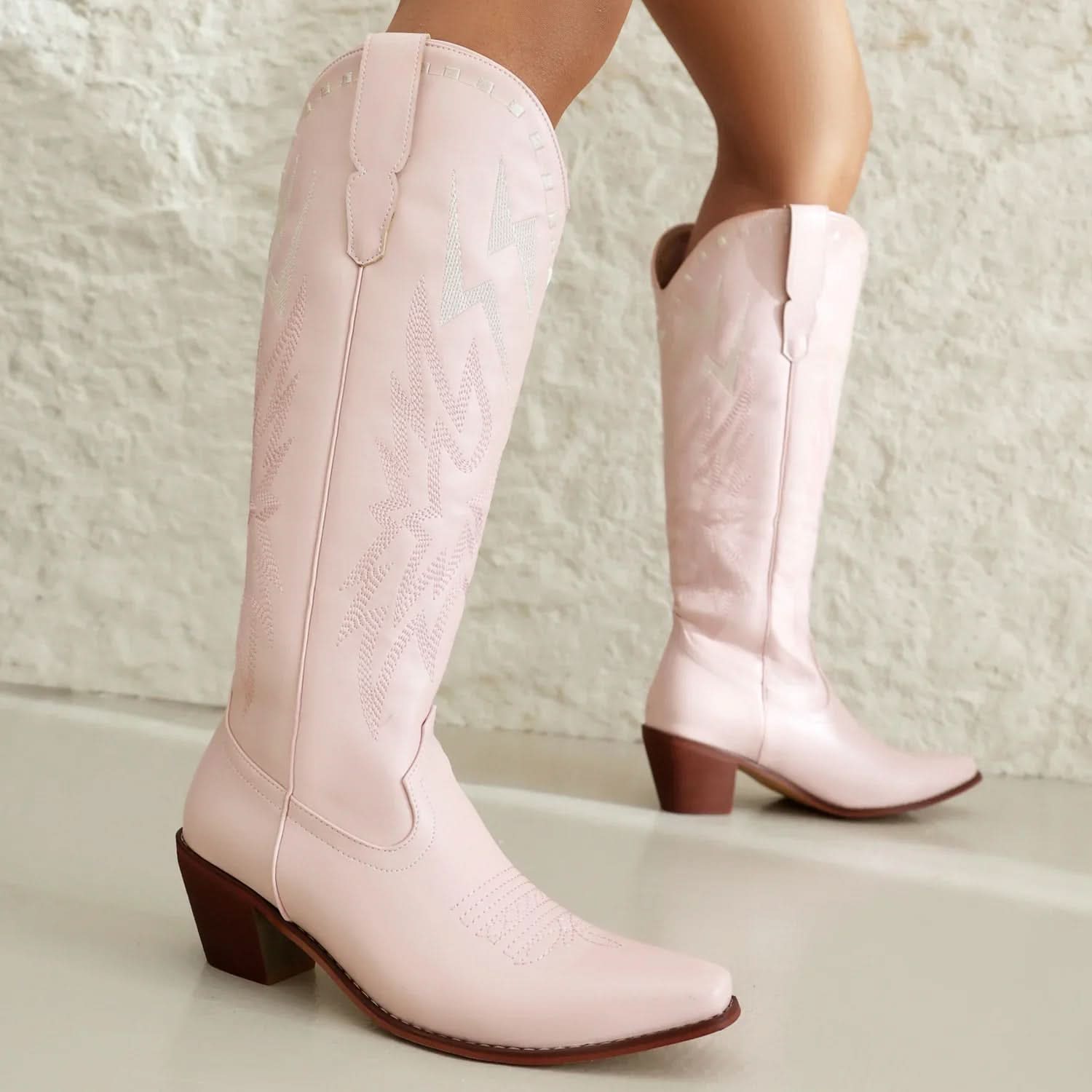 Lightning Bolt Embroidered Knee-high Unisex Plus Size Western Boots Boots Pleasures and Sins