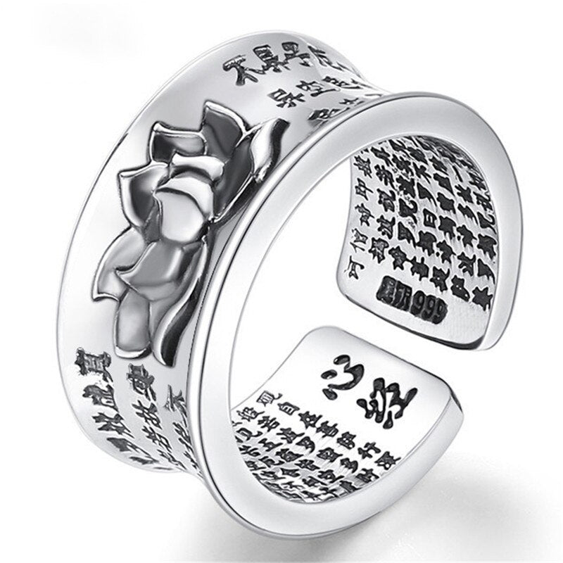 999 Pure Silver Jewelry Buddhist Sutra Open Ring