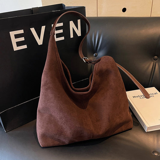 Autumn And Winter Faux Suede Large Capacity Bucket Tote Bag