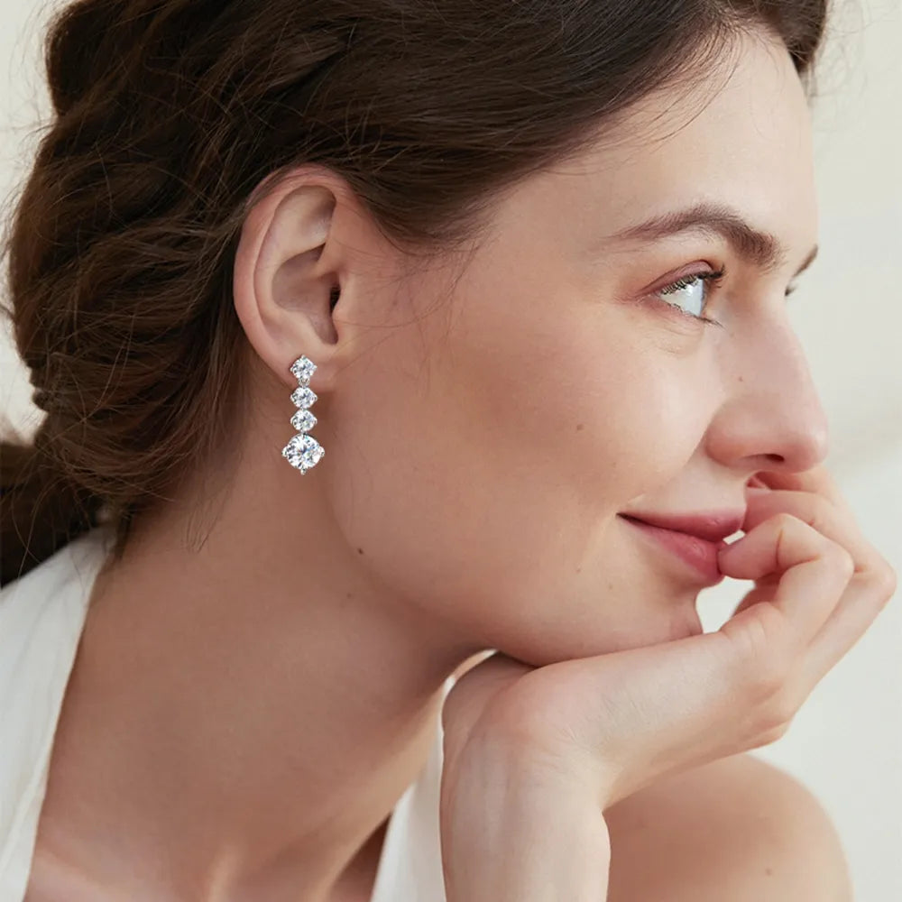 Luxury Moissanite 925 Sterling Silver Drop Earrings With 4 Moissanite Stones Earrings Pleasures and Sins