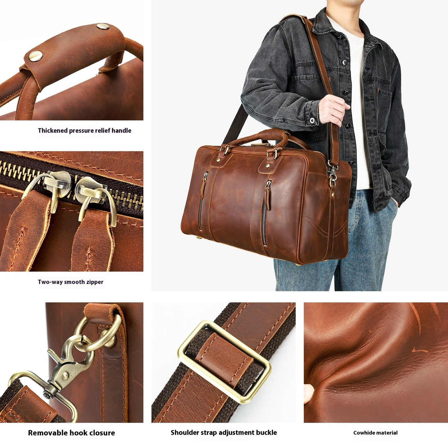 Mens Luxury Retro Genuine Leather Weekend Travel Bag Bag Pleasures and Sins