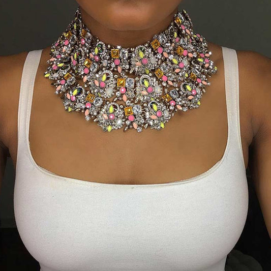 Exaggerated  Multi-layer Rhinestone Drag Queen Stage Show Luxury Necklace