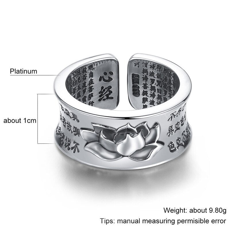 999 Pure Silver Jewelry Buddhist Sutra Open Ring