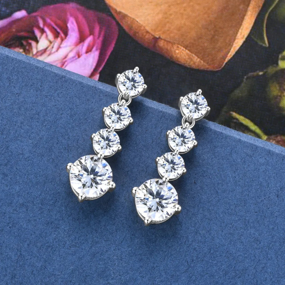 Luxury Moissanite 925 Sterling Silver Drop Earrings With 4 Moissanite Stones Earrings Pleasures and Sins