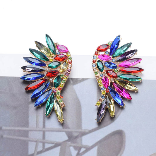 Stunning Exaggerated Rhinestone Long Flower Full Ear Drag Queen Earrings
