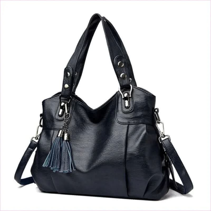 Classic Faux Leather Large Handbag with Sheepskin Tassel and Boho Flair - Pleasures and Sins