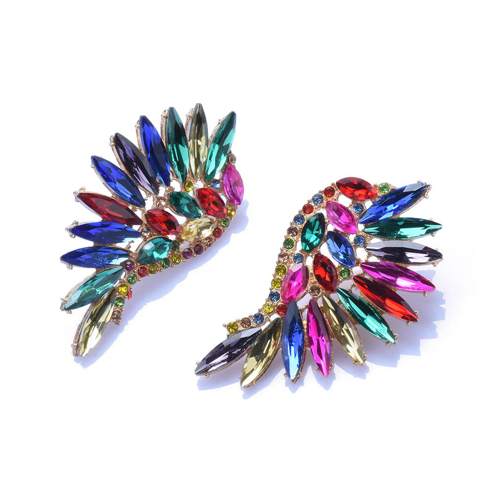 Stunning Exaggerated Rhinestone Long Flower Full Ear Drag Queen Earrings