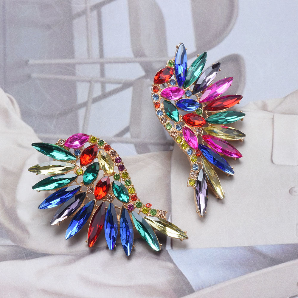 Stunning Exaggerated Rhinestone Long Flower Full Ear Drag Queen Earrings