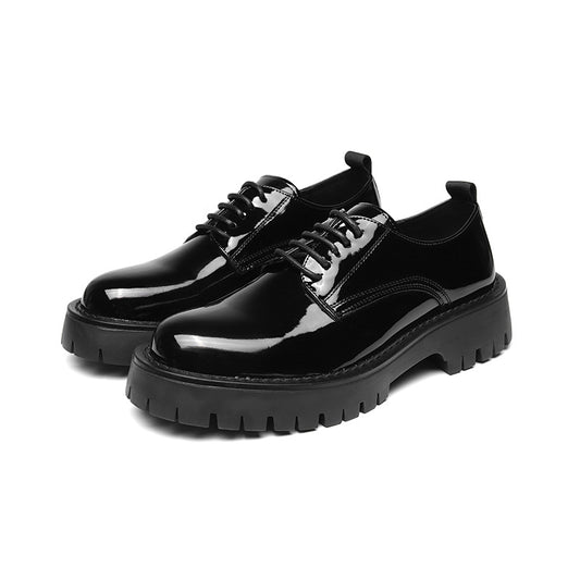 Mens Black Patent Lace Up British Style Casual Daily Shoes