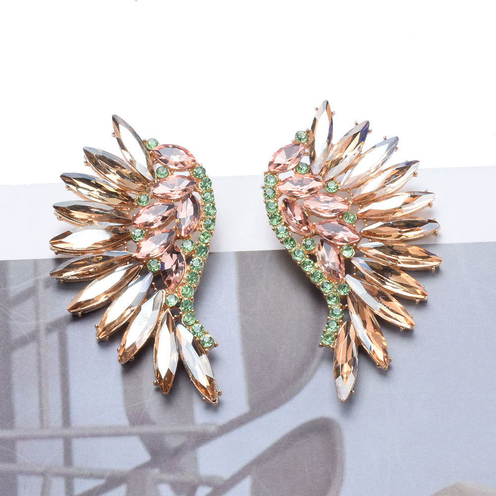 Stunning Exaggerated Rhinestone Long Flower Full Ear Drag Queen Earrings