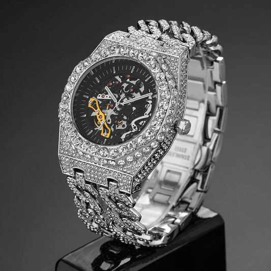 Full Diamond Cuban Link Watch - Automatic with Stunning Jewels Watch Pleasures and Sins