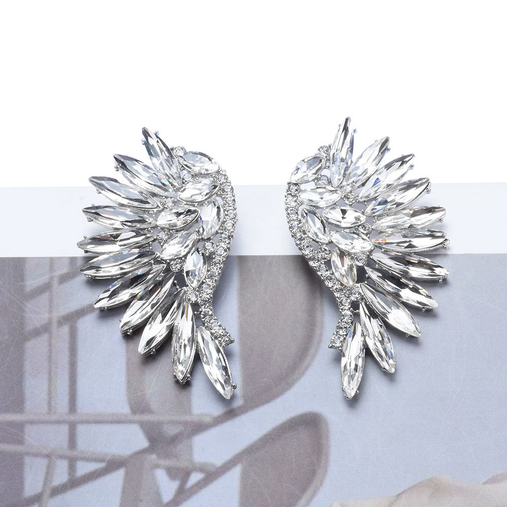 Stunning Exaggerated Rhinestone Long Flower Full Ear Drag Queen Earrings