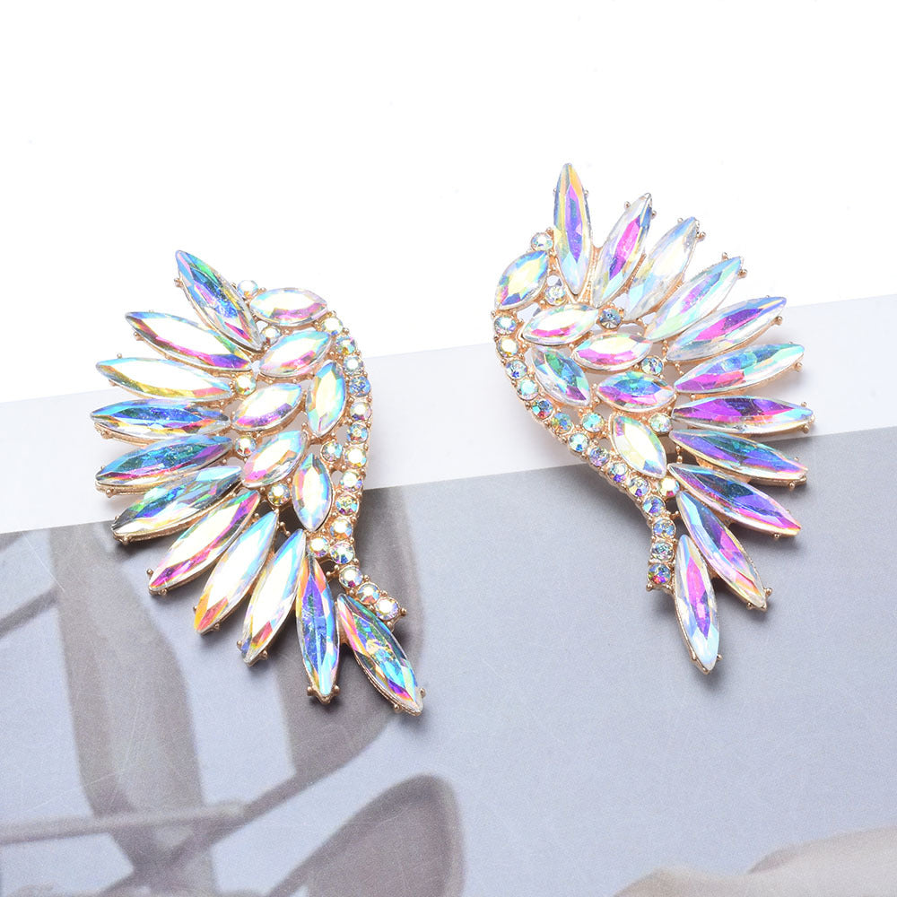 Stunning Exaggerated Rhinestone Long Flower Full Ear Drag Queen Earrings