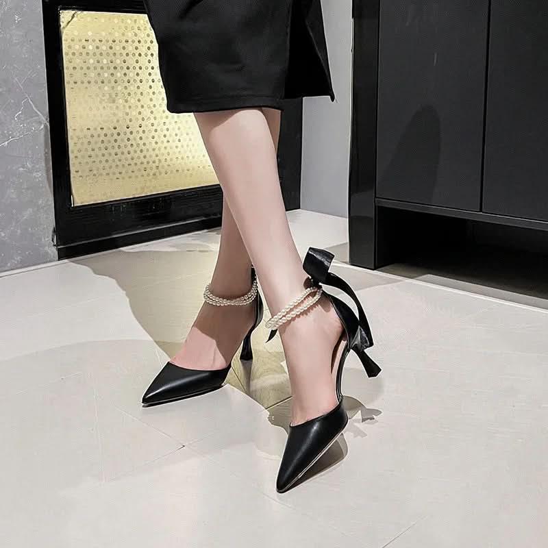 Ladies Pearl Chain Bow White Wedding Shoes Shoes Pleasures and Sins