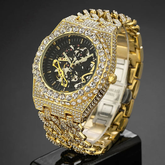 Full Diamond Cuban Link Watch - Automatic with Stunning Jewels Watch Pleasures and Sins