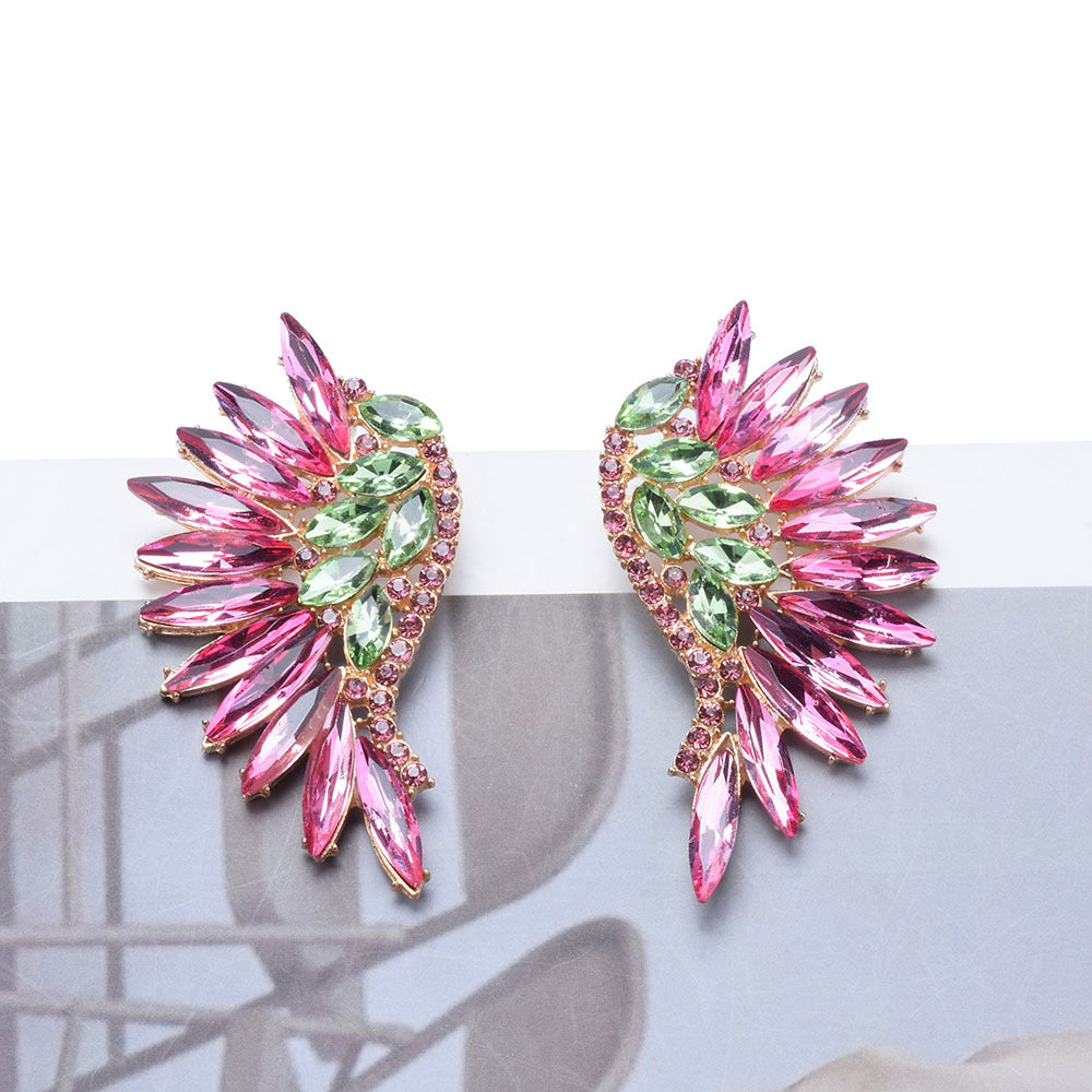Stunning Exaggerated Rhinestone Long Flower Full Ear Drag Queen Earrings