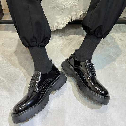 Mens Black Patent Lace Up British Style Casual Daily Shoes