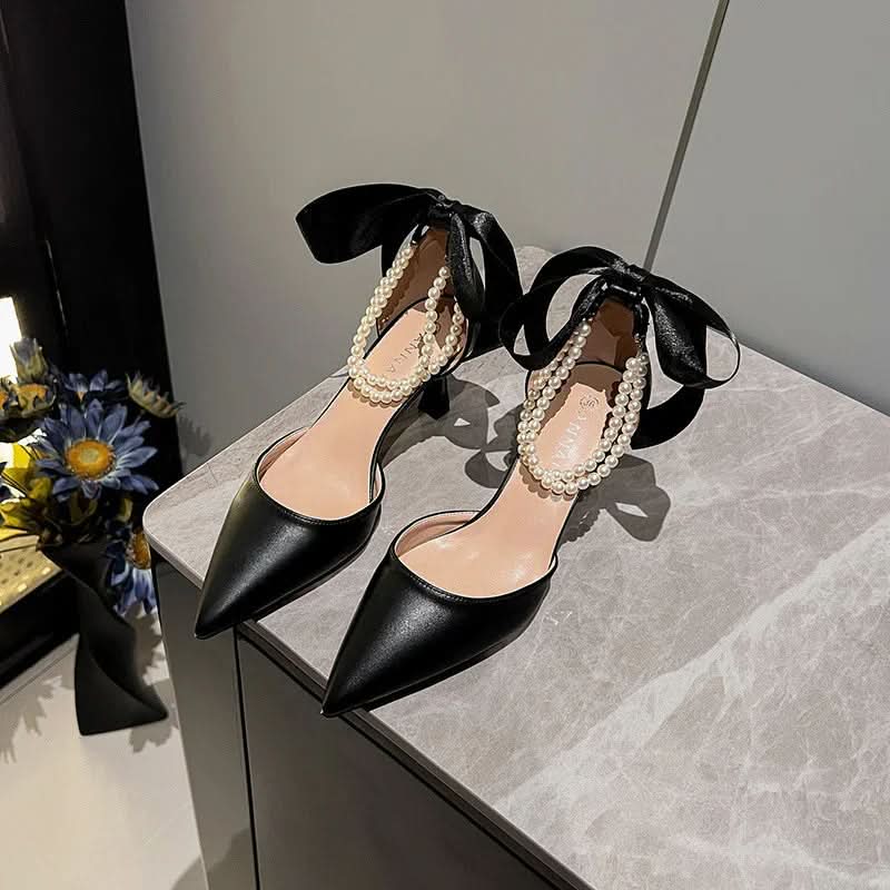 Ladies Pearl Chain Bow White Wedding Shoes Shoes Pleasures and Sins