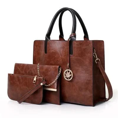 3 Pc Women Large Tote Bags Shoulder Bag Purse Bag Pleasures and Sins Brown