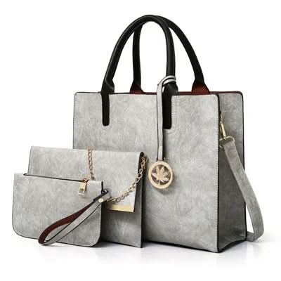 3 Pc Women Large Tote Bags Shoulder Bag Purse Bag Pleasures and Sins Grey