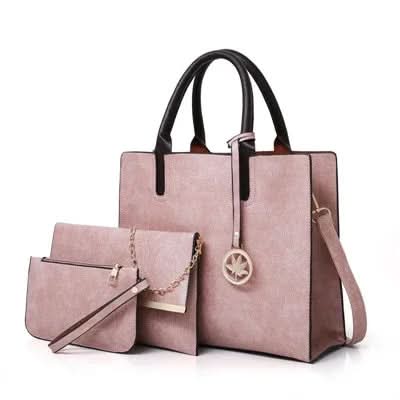 3 Pc Women Large Tote Bags Shoulder Bag Purse Bag Pleasures and Sins Pink