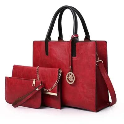 3 Pc Women Large Tote Bags Shoulder Bag Purse Bag Pleasures and Sins Red