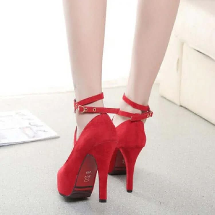 Womens Strappy Suede Shoes Round Toe Stiletto High Heels Shoes Pleasures and Sins