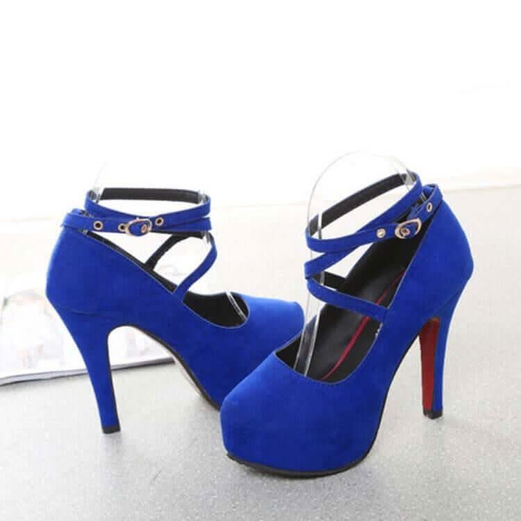 Womens Strappy Suede Shoes Round Toe Stiletto High Heels Shoes Pleasures and Sins