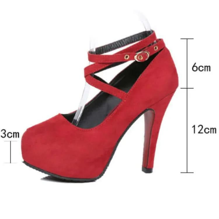 Womens Strappy Suede Shoes Round Toe Stiletto High Heels Shoes Pleasures and Sins