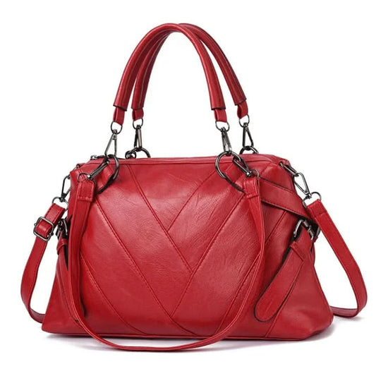 Ladies Geometric Colorblock Soft Faux Leather Handbag Bag Pleasures and Sins Red Wine