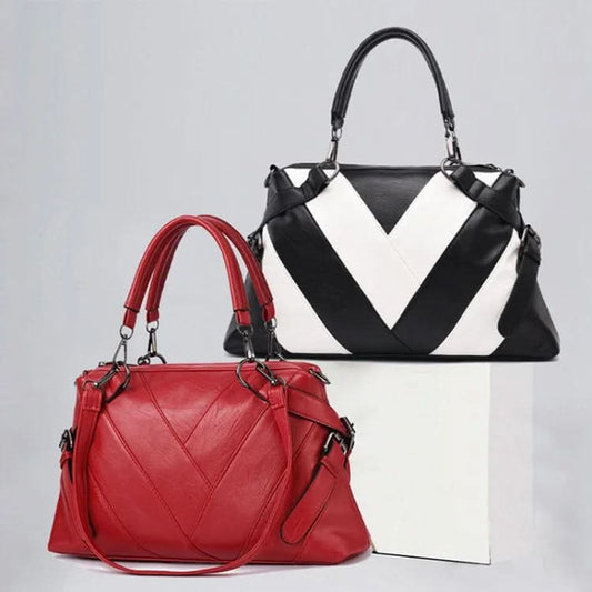 Ladies Geometric Colorblock Soft Faux Leather Handbag Bag Pleasures and Sins