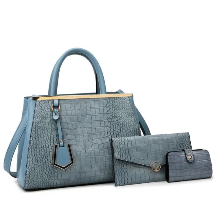 Womens Stone Pattern 3 Pc Handbag Purse Set Bag Pleasures and Sins 3-in-1 Blue