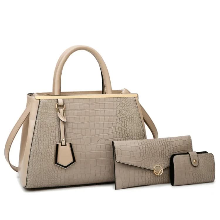 Womens Stone Pattern 3 Pc Handbag Purse Set Bag Pleasures and Sins 3-in-1 Khaki