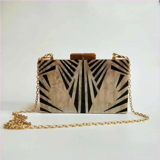 Art Deco Geometric Pattern Acrylic Clutch Purse in Black and Gold - Pleasures and Sins
