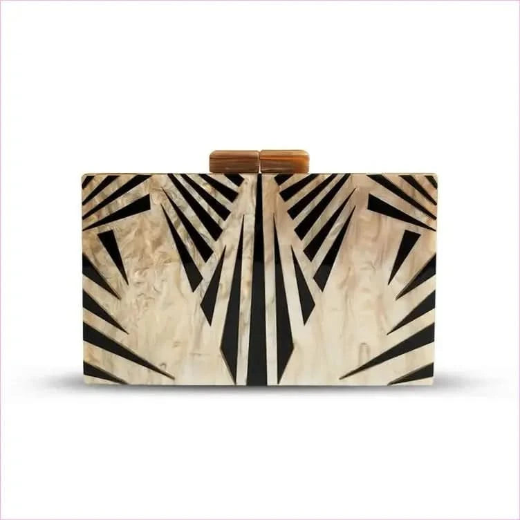 Art Deco Geometric Pattern Acrylic Clutch Purse in Black and Gold - Pleasures and Sins