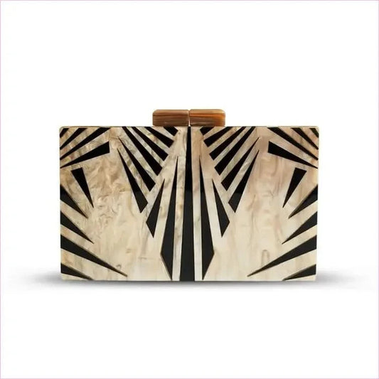 Art Deco Geometric Pattern Acrylic Clutch Purse in Black and Gold - Pleasures and Sins