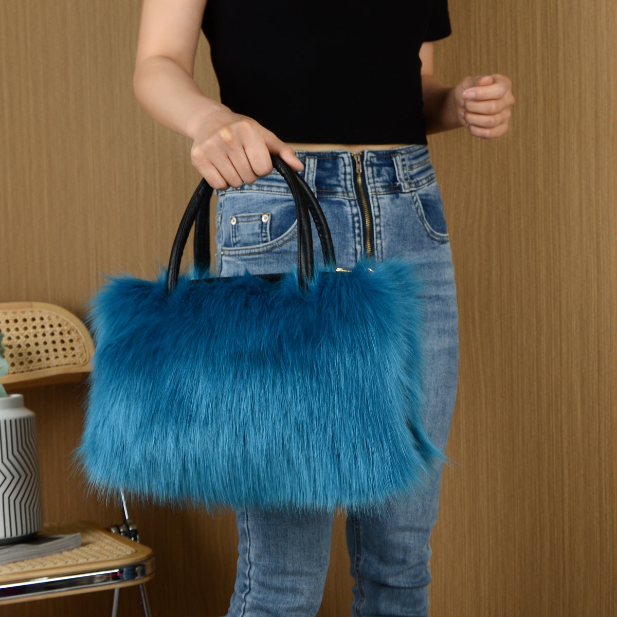 High-end Square Plush Bag Fur Handbag Large Capacity
