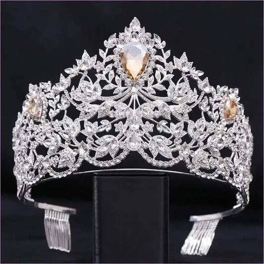 Baroque Style Large Rhinestone Wedding Crown for a Glamorous Look - Pleasures and Sins