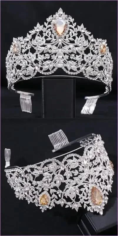 Baroque Style Large Rhinestone Wedding Crown for a Glamorous Look - Pleasures and Sins