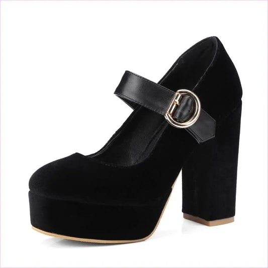 Beautiful Velour Block Heel Mary Jane Shoes for Stylish Comfort - Pleasures and Sins