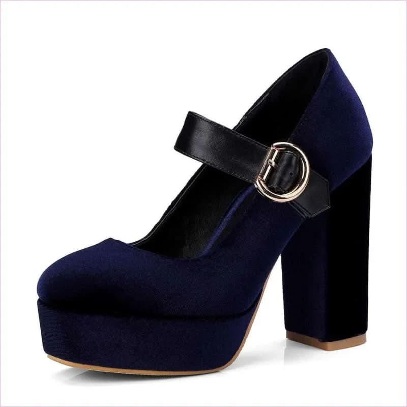 Beautiful Velour Block Heel Mary Jane Shoes for Stylish Comfort - Pleasures and Sins