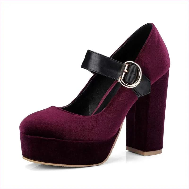 Beautiful Velour Block Heel Mary Jane Shoes for Stylish Comfort - Pleasures and Sins