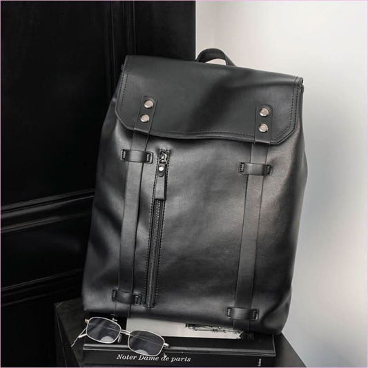 Black Faux Leather Mens Large Capacity Business Backpack - Pleasures and Sins