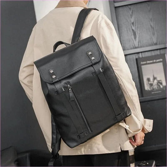 Black Faux Leather Mens Large Capacity Business Backpack - Pleasures and Sins